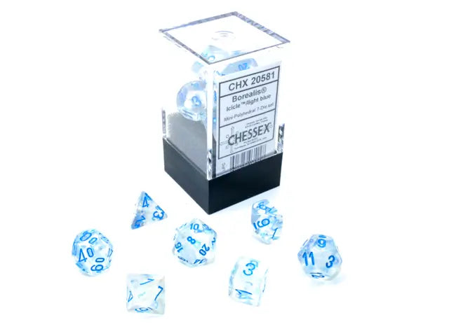 Chessex: Mini 7 Die Set - Borealis Icicle/Light Blue Luminary