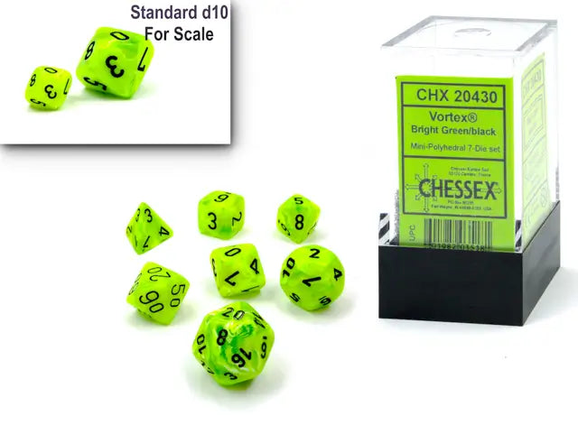Chessex: Mini 7 Die Set - Vortex Bright Green/Black