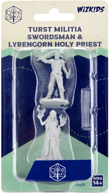 Critical Role Unpainted Miniatures: Turst Militia Swordsman & Lyrengorn Holy Priest