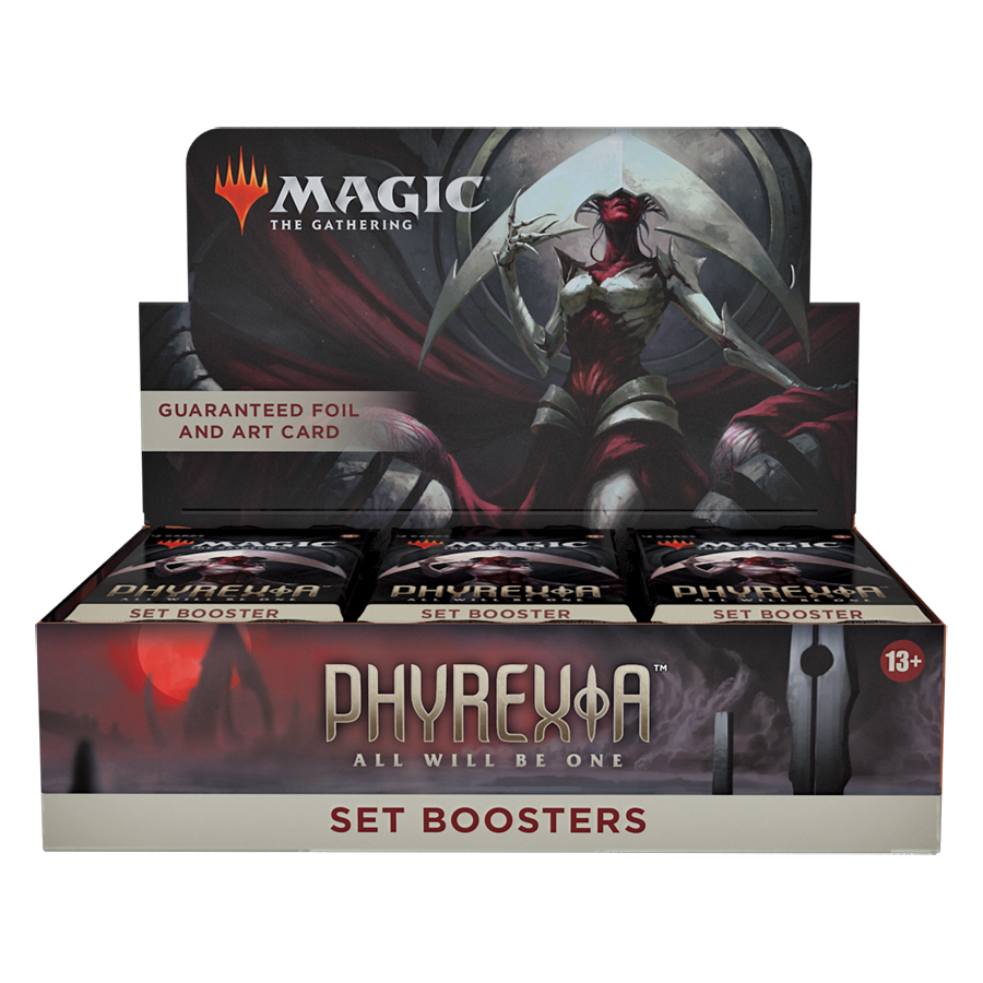 phyrexian all will be one set booster box Magic: The Gathering Phyrexia: Travelling Man UK 1 card of rarity Uncommon or higher Magic: The Gathering Phyrexia, All